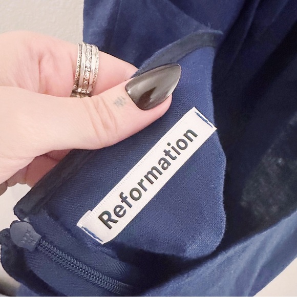 Reformation The Dory Dress Linen Faux Wrap Navy Blue Mini Halter NWT - Picture 4 of 10